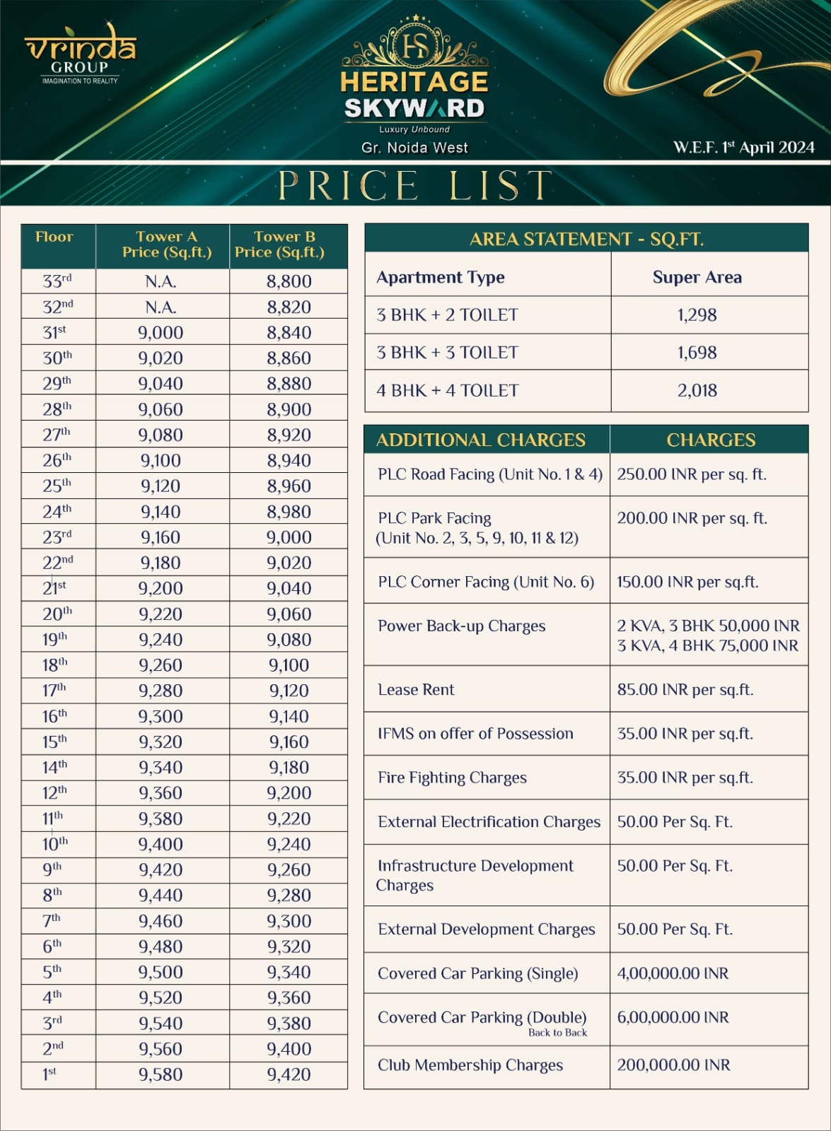Vrinda Heritage Price List